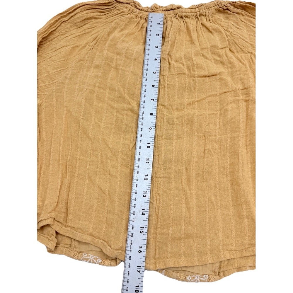 American Eagle Boho Spring Top Sz M Mustard Tassels Lace Eyelet Cropped Festival - Picture 7 of 9